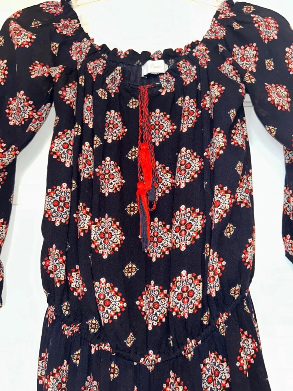 Evereve Braeve Boho Peasant Romper L Navy Like New Summer Casual Off Shoulder